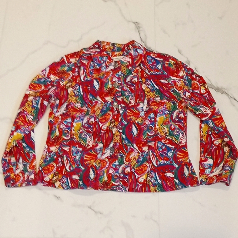 Coldwater Creek Bold Abstract Button-Down Collared Long-Sleeve Shirt